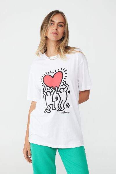 Unisex Loose Fit Tee, LCN KH KEITH HARING HEART BEAT/WHITE