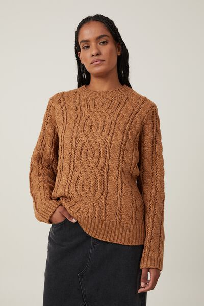 Heritage Cable Oversized Pullover, PINECONE