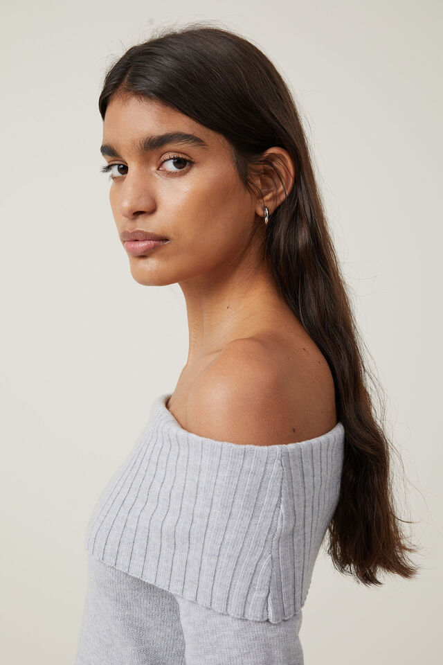 Everfine Off The Shoulder Pullover, GREY SHADOW MARLE