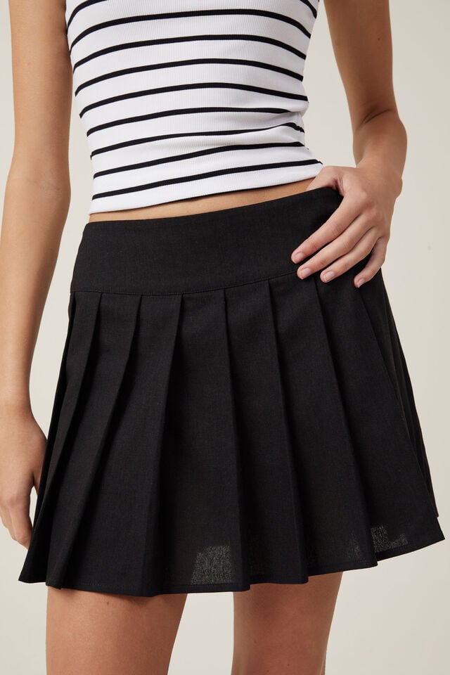 Serena Pleated Mini Skirt, BLACK