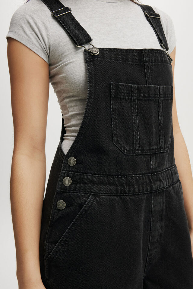 Short Denim Overall, GRAPHITE BLACK