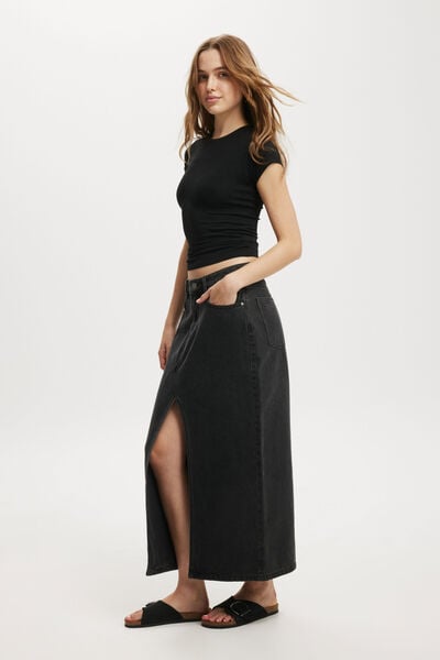 Bailey Denim Maxi Skirt, GRAPHITE BLACK