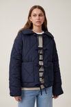 Quilted Tie Up Jacket, NAVY - alternate image 1