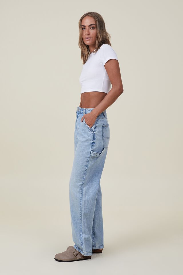 ASOS DESIGN baggy leather-look pants in pink with carpenter detail