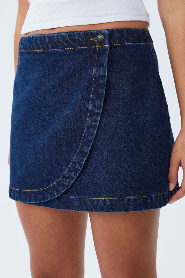 Wrap Micro Mini Denim Skirt, RINSE BLUE
