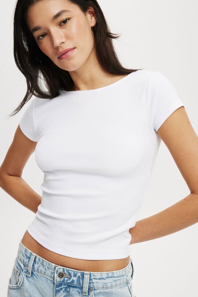 Mia Low Back Short Sleeve Top, WHITE