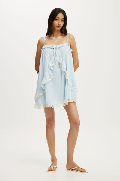 Cleo Ruffle Mini Dress, SEASIDE BLUE / CREME FRAICHE CONTRAST