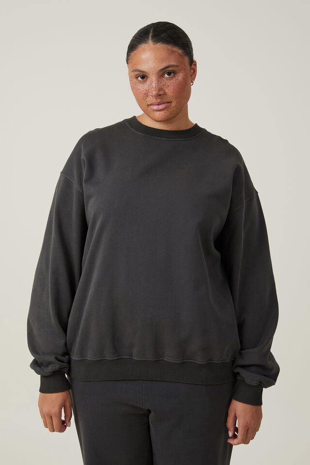 Classic Fleece Washed Crew Sweatshirt, WASHED BLACK