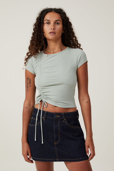 Marli Rouched Front Short Sleeve Top, SAGE GREEN
