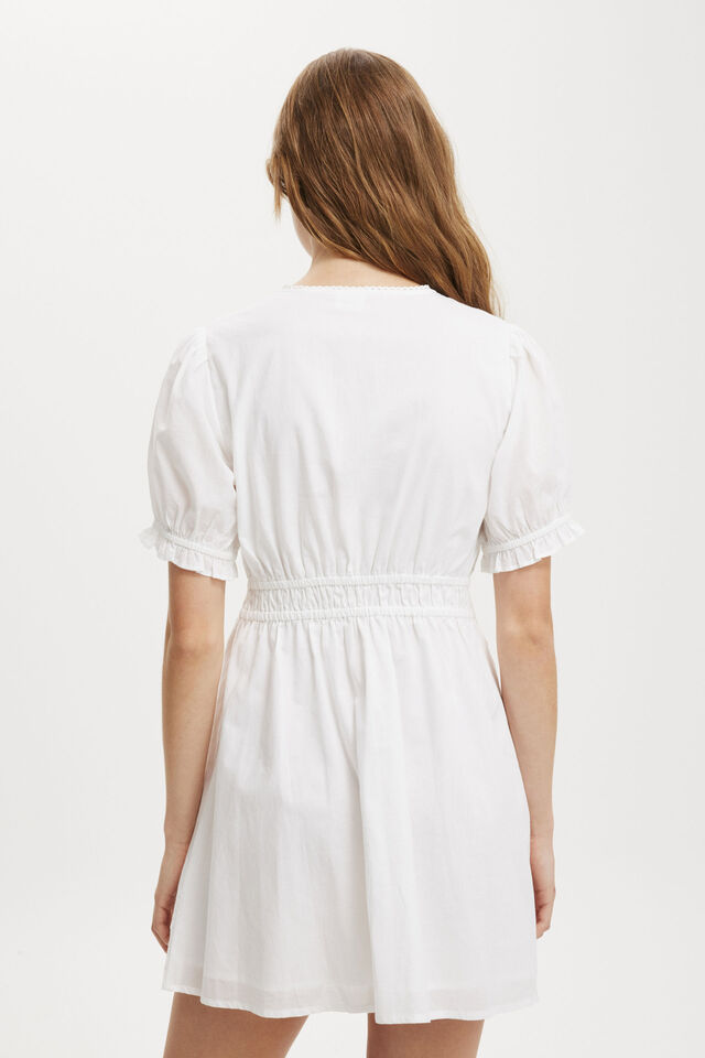 Georgie Lace Trim Mini Dress, WHITE