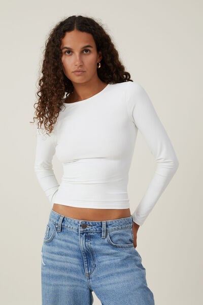 Smooth Crew Neck Long Sleeve Top, VINTAGE WHITE