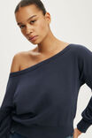 Relaxed Off Shoulder Sweatshirt, SHADOW NAVY - example image 2