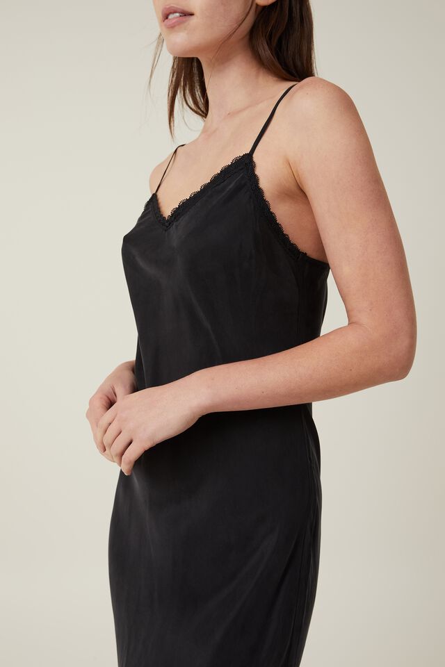 Vestido - Cleo Cupro Midi Dress, BLACK