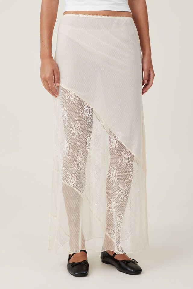 Lace Panel Maxi Skirt, COCONUT