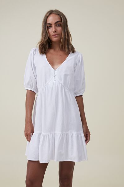 Vestido - Billie Smock Mini Dress, WHITE