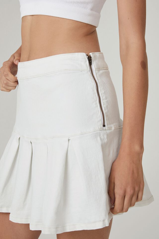 Pleated Denim Mini Skirt, WHITE HAVEN