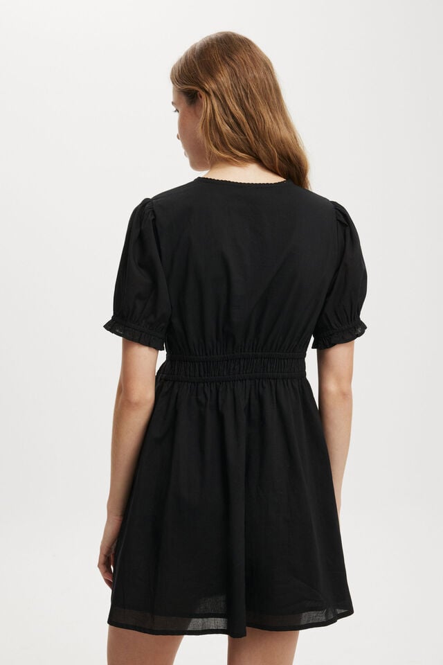 Georgie Lace Trim Mini Dress, BLACK