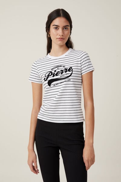 Camiseta - Fitted Graphic Longline Tee, PIERRE/WHITE STRIPE