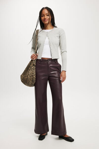 Faux Leather Wide Leg Pant, CHERRY CHOC