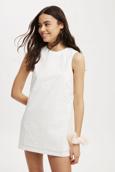 Haven High Neck Mini Dress, WHITE BRODERIE