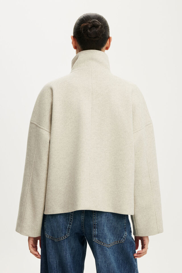 Funnel Neck Coat, OATMEAL