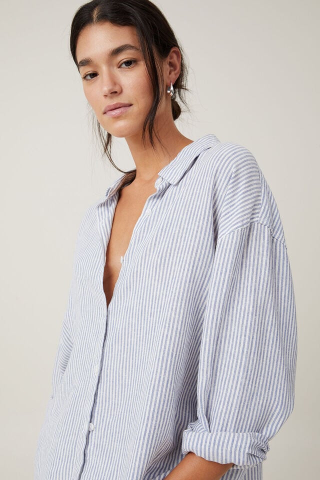 Haven Long Sleeve Shirt, GIGI STRIPE ELEMENTAL BLUE