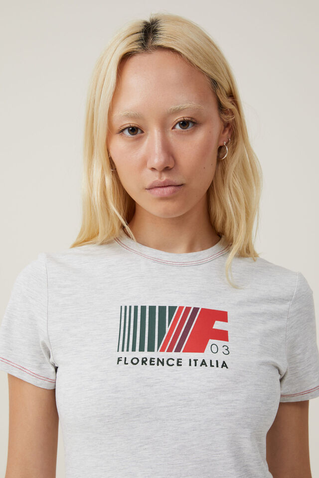 Fitted Graphic Longline Tee, FLORENCE ITALIA/ LIGHT GREY MARLE