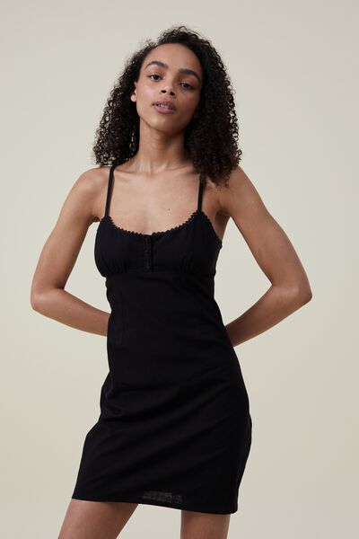 Cooper Lace Trim Mini Dress, BLACK