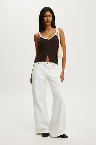Knit Button Through Cami, DARK OAK