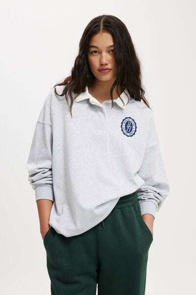 Oversized Long Sleeve Polo, BECKLEY / SOFT GREY MARLE