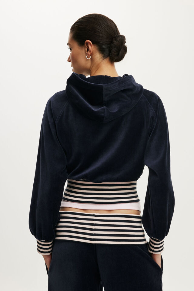 Velour Raglan Hoodie, SHADOW NAVY/STRIPE