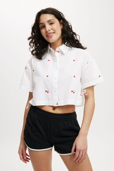 Steffi Cropped Shirt, STRAWBERRY EMBROIDERY