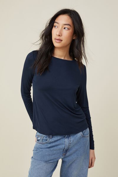 Lily Crew Neck Long Sleeve Top, ASH NAVY