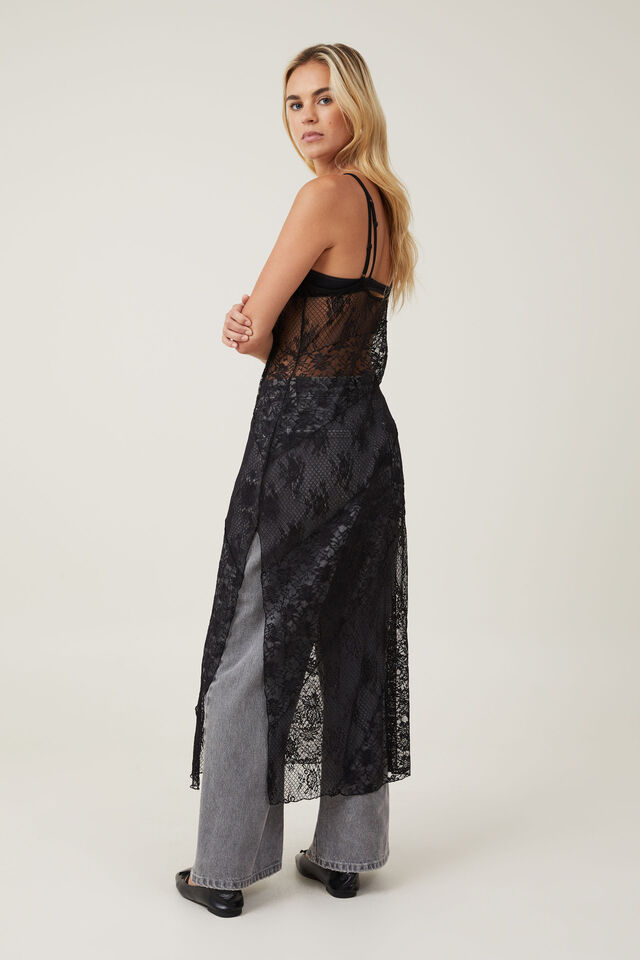 Spliced Lace Maxi Dress, BLACK