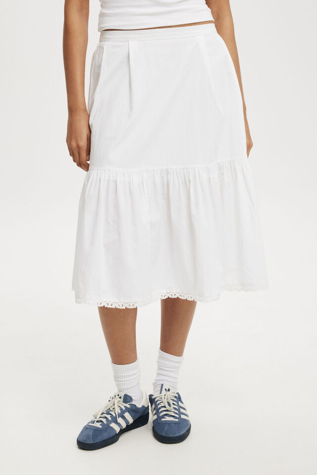 Sloane Tiered Midi Skirt, WHITE