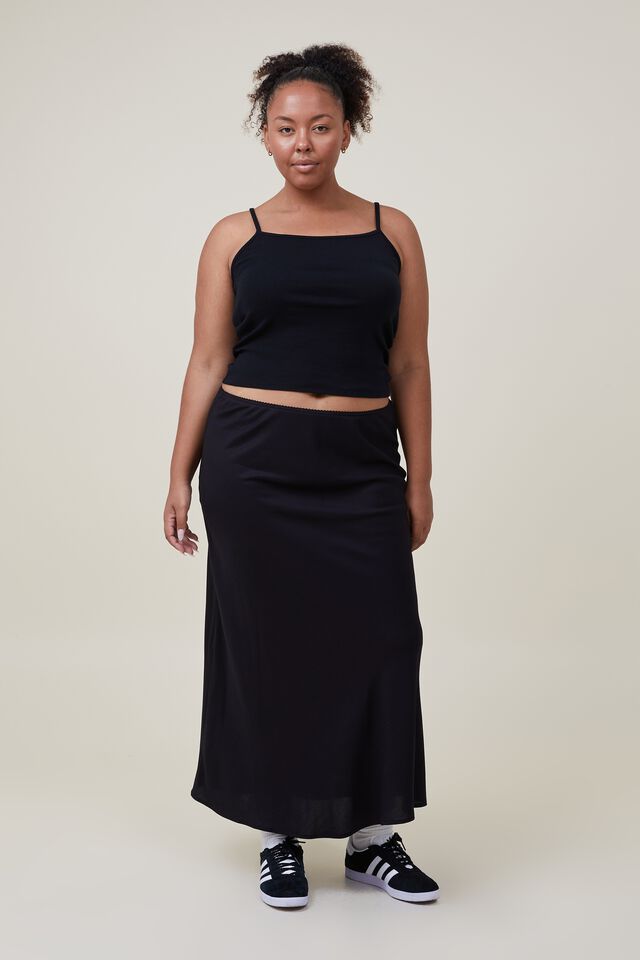 Saia - Picot Maxi Slip Skirt, BLACK