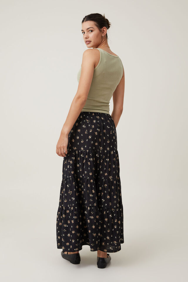 Haven Tiered Maxi Skirt, COLBY SPRIG DITSY BLACK