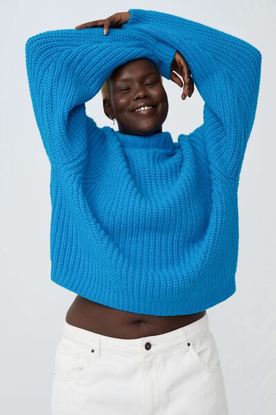 Curve Crop Textured Chunky Roll Neck, BRIGHT BLUE