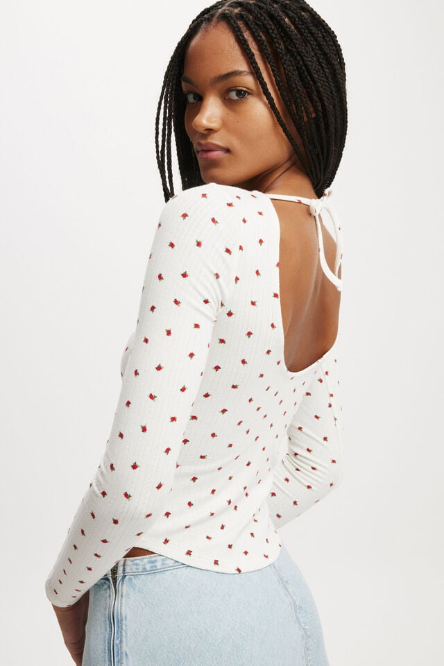 Sasha Pointelle Low Back Long Sleeve Top, ROZZY ROSE