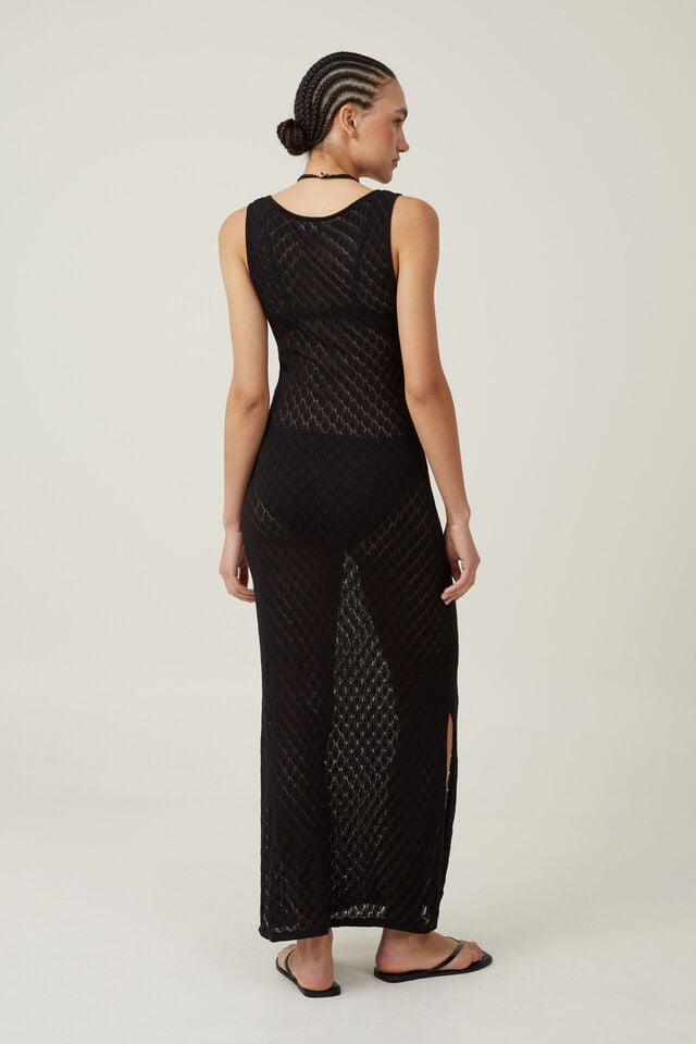 Nova Crochet Maxi Dress, BLACK