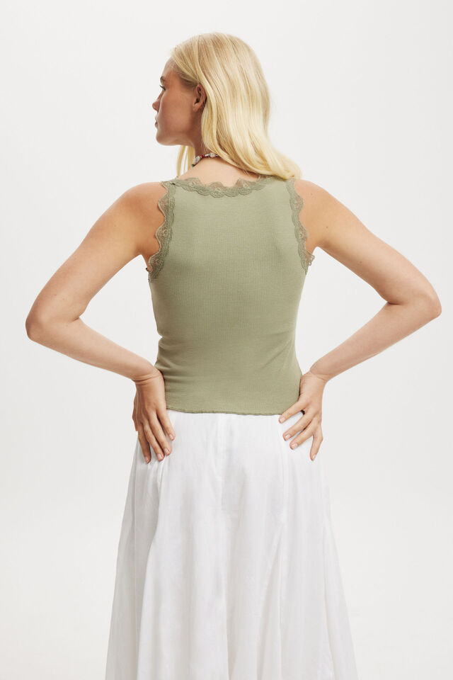 Tibby Lace Trim Tank, ARTICHOKE