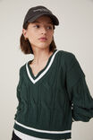 Cable Cotton V-Neck Pullover, PINE FOREST GREEN - alternate image 4