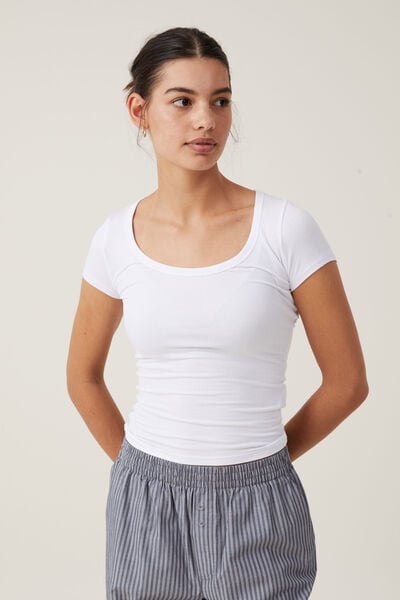 Staple Rib Scoop Neck Short Sleeve Top, WHITE II