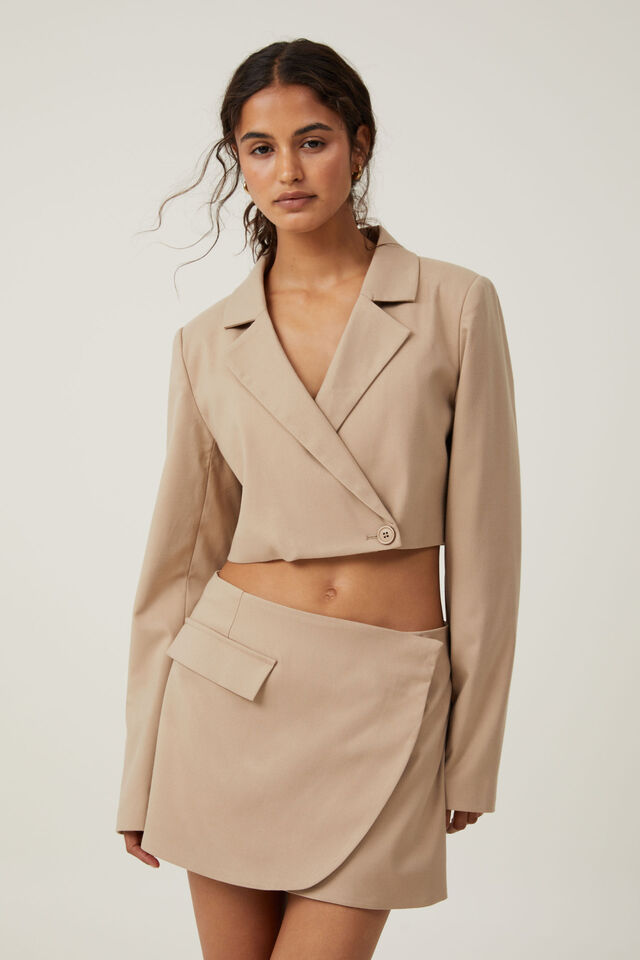 Cropped Blazer, MID TAUPE