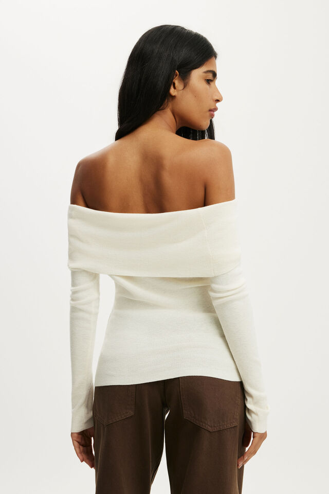 Twist Off Shoulder Ls Knit, HONEY CREAM