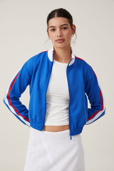 Retro Sporty Cropped Zip Through, PACIFIC BLUE