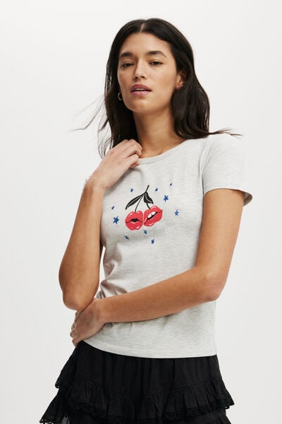 Fitted Graphic Longline Tee, BISOU BISOU/SOFT GREY MARLE
