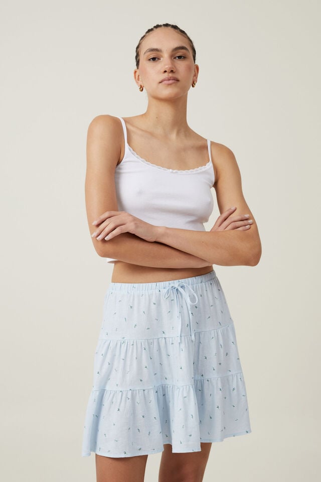 Haven Tiered Mini Skirt, ROWENA ROSE BREEZY BLUE
