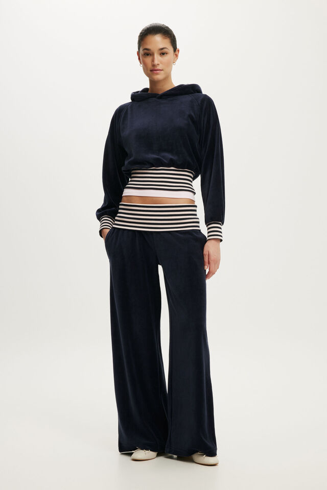 Velour Raglan Hoodie, SHADOW NAVY/STRIPE