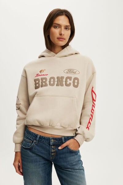 Boxy License Graphic Hoodie, LCN FOR FORD/MILK TEA
